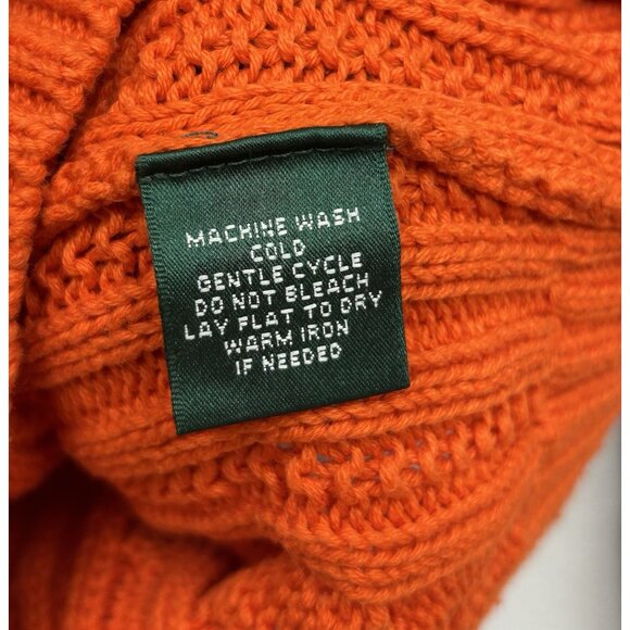 Lauren Ralph Lauren Cable Knit Sweater Large Orange Y2K Chunky Long Sleeve - Picture 5 of 5